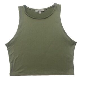 GAZE High Neck Crop Top Green L Minimalist Clean Girl‎ Normcore Basic Layering